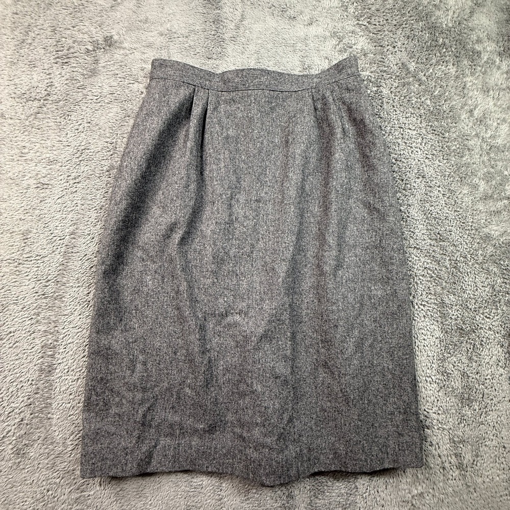 Pierre Cardin Vintage 70s Gray Wool Blend Midi Skirt Womens Sz 14 27" Waist